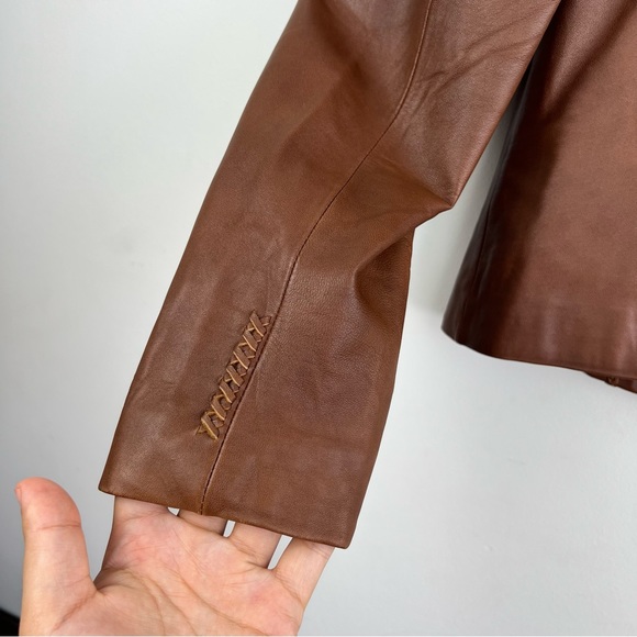 Danier Authentic Vintage Brown Camel Genuine Leather Button Front Blazer size M - Picture 9 of 15